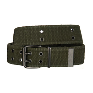 Web belt Olive green double prong buckle